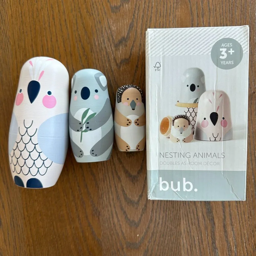 NWOT Australian Animals Nesting Dolls Wooden Toy Koala Echidna Galah